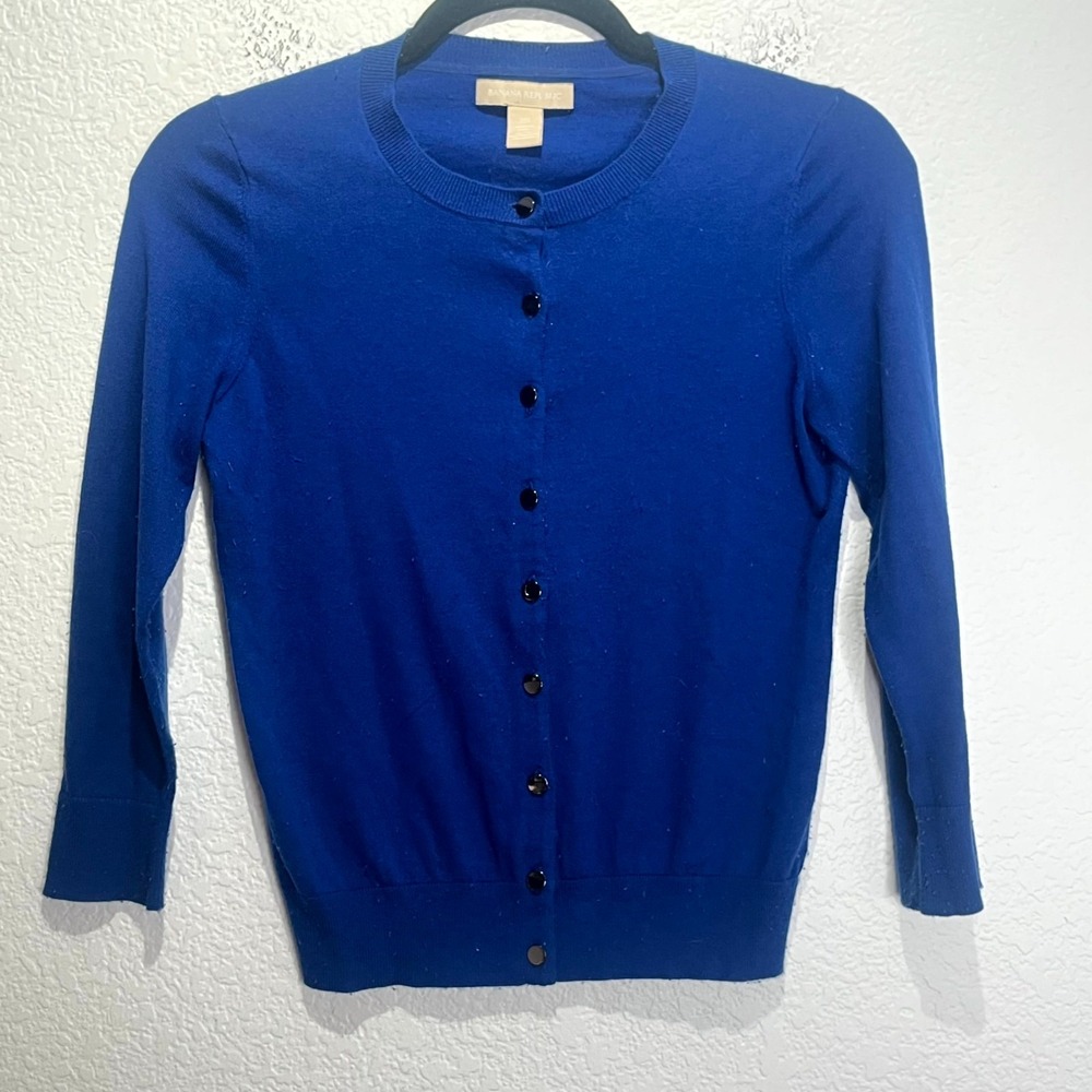 Banana Republic Cardigan Sweater Womens XS Royal Blue Tight Knit Button Front